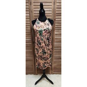 ATHLETA Estuary Aqualuxe Tropical Leaf Swim Dress Ruched Peach Floral Size Large